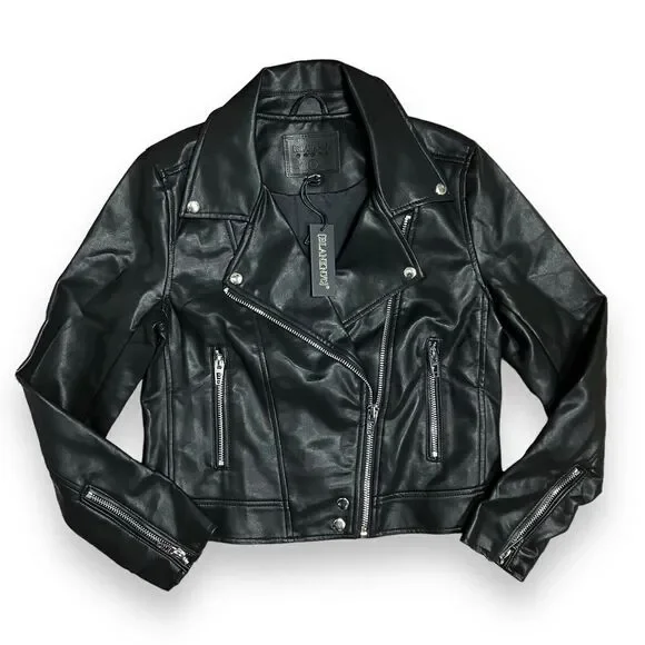 BLANK NYC Moto Jacket Womens S Black Faux Leather Biker Spring‎ Zip Pockets - Picture 11 of 11